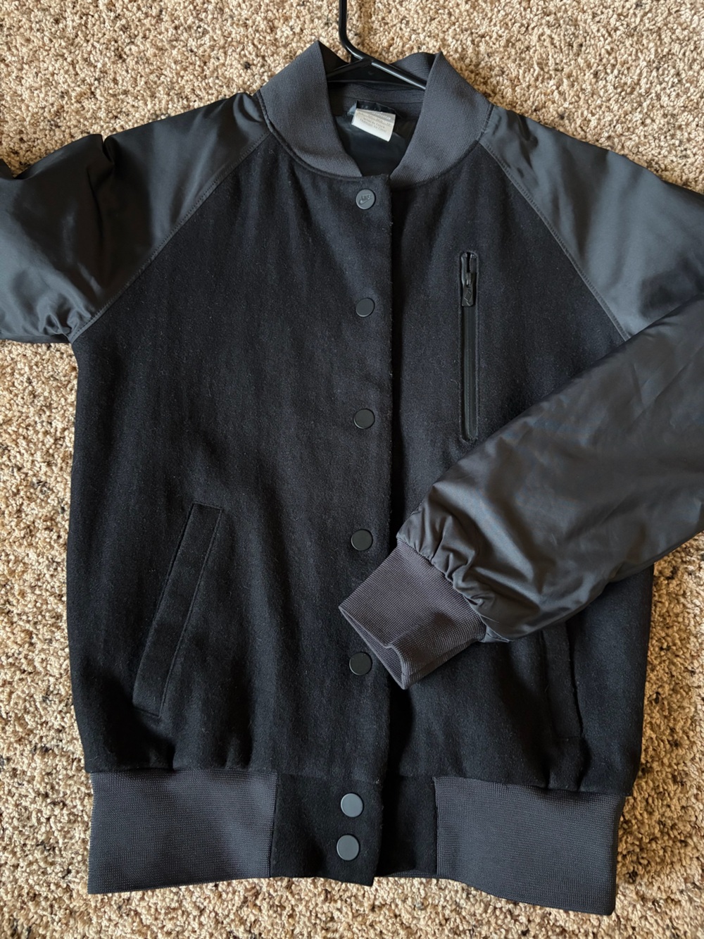 Nike Men's Black Bomber Jacket with Mixed Fabric Sleeves